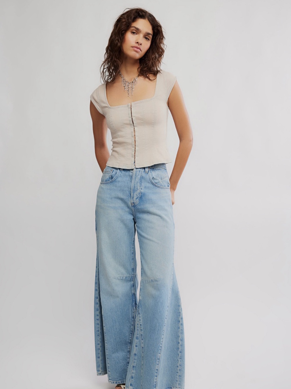 Free People Marilyn Denim Corset Top Corset Top in Size Tofu Ivory Medium NWT